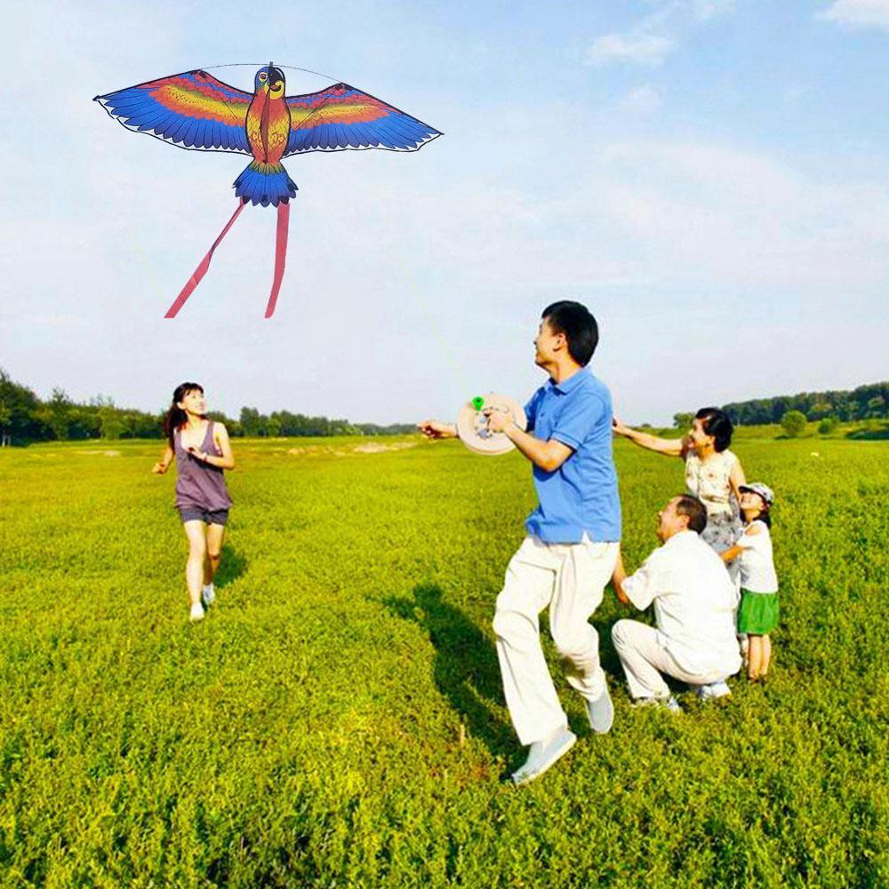 Outdoor Papegaai Vogel Vliegende Speelgoed 1.1M Cartoon Papegaai Kite Met Plastic Handvat Enkele Lijn Outdoor Kinderen Vliegende Vogel Vliegers speelgoed