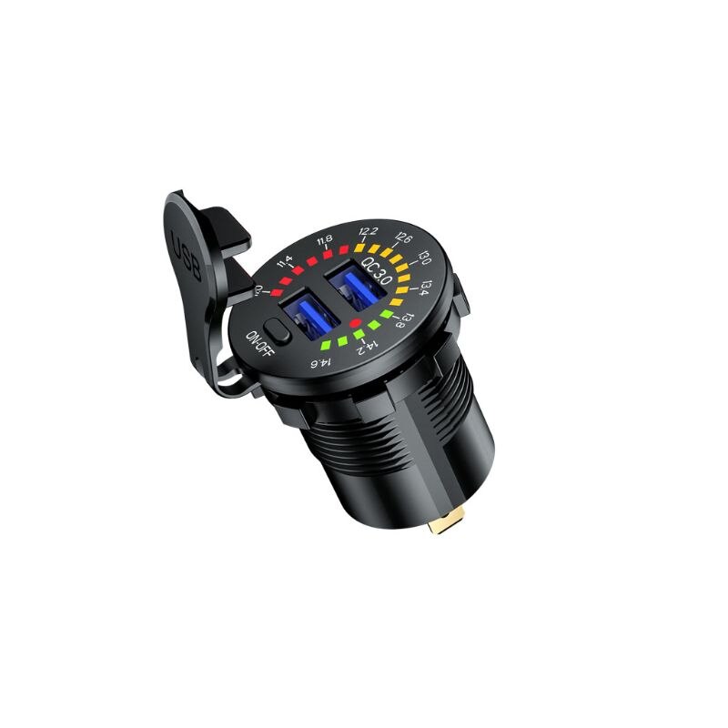 12V 24V Qc 3.0 Dual Usb Autolader Waterdichte 18W Usb Outlet Snelle Lading Met Led Voltmeter aan Uit Schakelaar Kabel