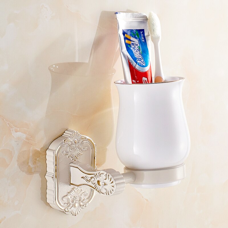 Antieke badkamer enkele bekerhouder massief keramiek retro gesneden brons gouden houder tandenborstel beker- en bekerhouders wit  -618
