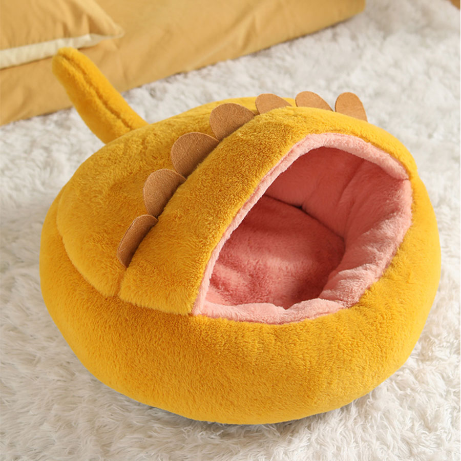 Kawaii Cat Bed Cartoon Sculpt Soft Comfort Cat Hous Warm Non Slip Removable Deep Sleep Pet Bed Interesting Cat Accessories: Yellow / 55cm