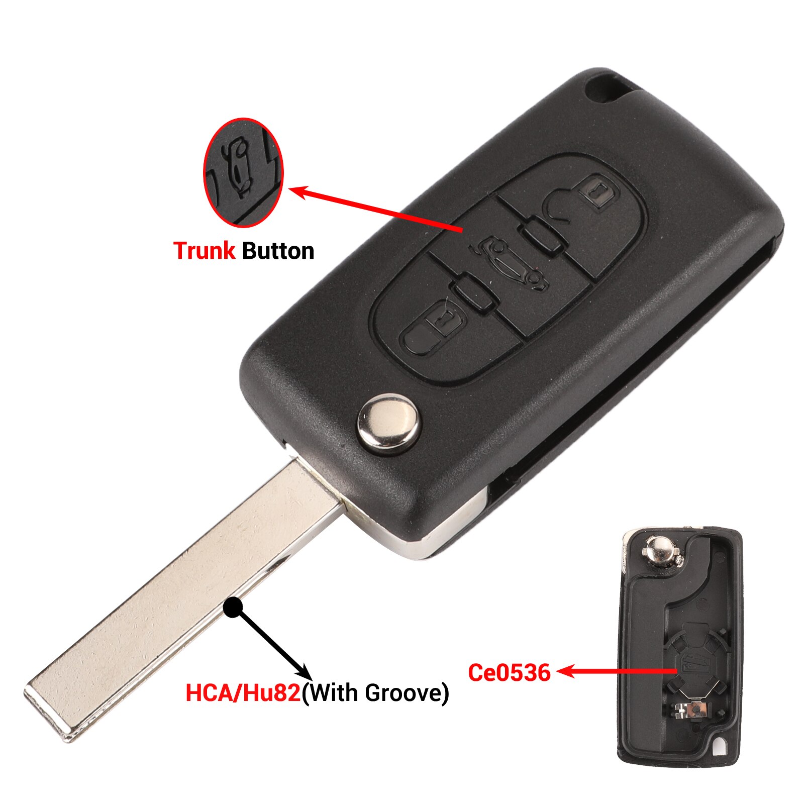 kutery 2/3 Button Flip Fob Car key Case Shell for Peugeot 207 307 308 407 607 807 Partner: 3B Trunk HCA Ce0536