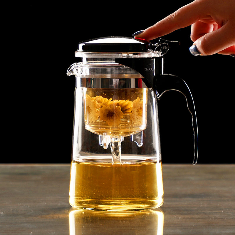 Tekanna värmebeständigt glas te krukor te infusionsanläggning kinesisk kung fu te uppsättningar vattenkokare kaffeglas tillverkare bekvämt kontors te set