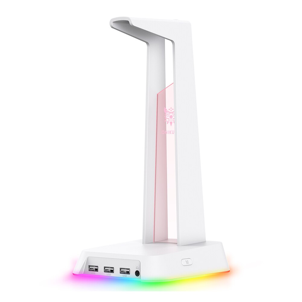 ST2 RGB Gaming Headset Holder RGB Gamer Headphone Stand w/ 2 USB Charger Ports for PC Display Support Desk Dual Hanger: White