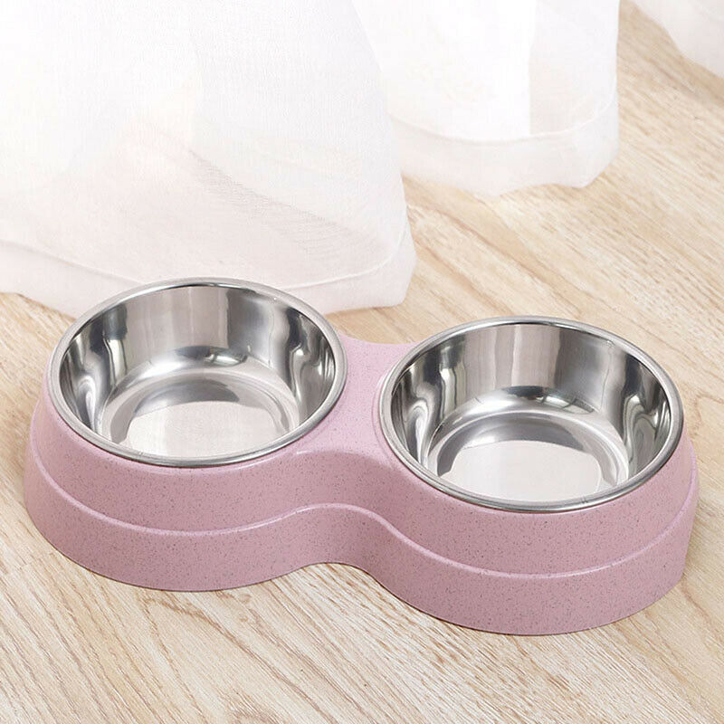 Dubbele voerbakken voor huisdieren, hondenvoer, waterbak van roestvrij staal, drinkbak voor huisdieren, voerbak voor katten en puppy's, accessoires voor kleine honden: Roze