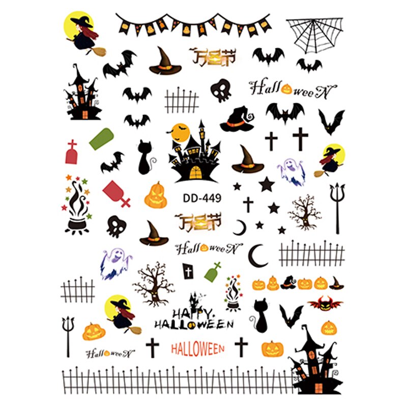 10 st märkes nagelklistermärke nagelklistermärke halloween jul nageltryck nageldekoration ハロウィンネイルステッカー: Dd -449