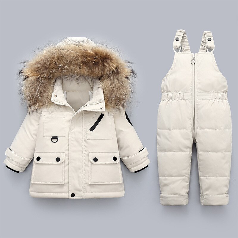 russische Winter Jungen Schneeanzug Wasserdicht Mit Kapuze Unten Jacke Für Mädchen 1 2 3 4 Jahre freundlicher Gesamt Kleinkind Baby kleidung einstellen