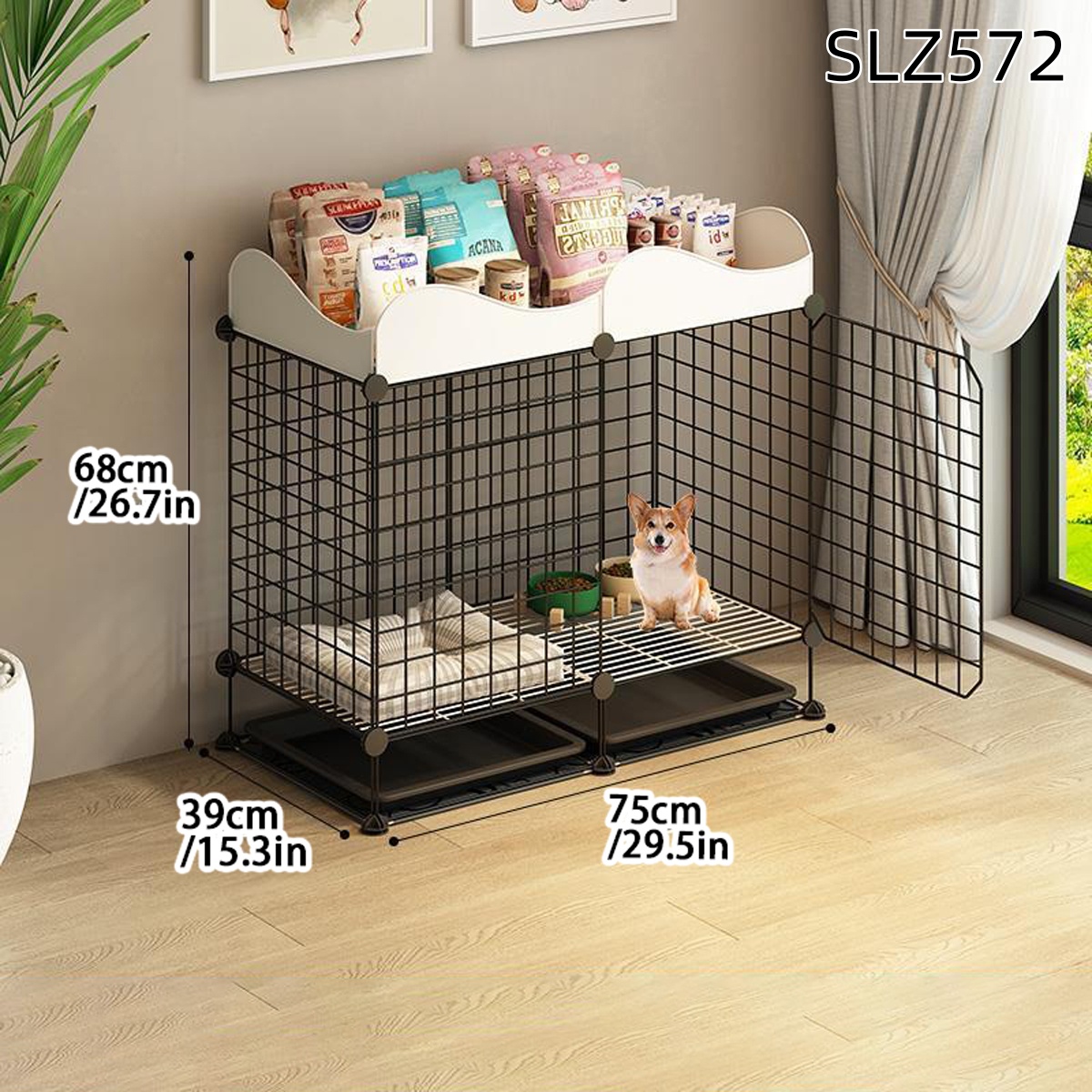 Hundebur for små og mellomstore hunder innendørs med toalettseparert kennel villa corgi teddy kjæledyrhundegjerde: Grå