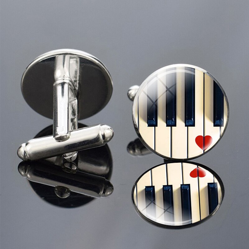 Musical Instruments Piano Flute Violin Guitar Music Symbol French Shirt Cufflinks for Men Wedding Cufflinks Cuff Links: size 1