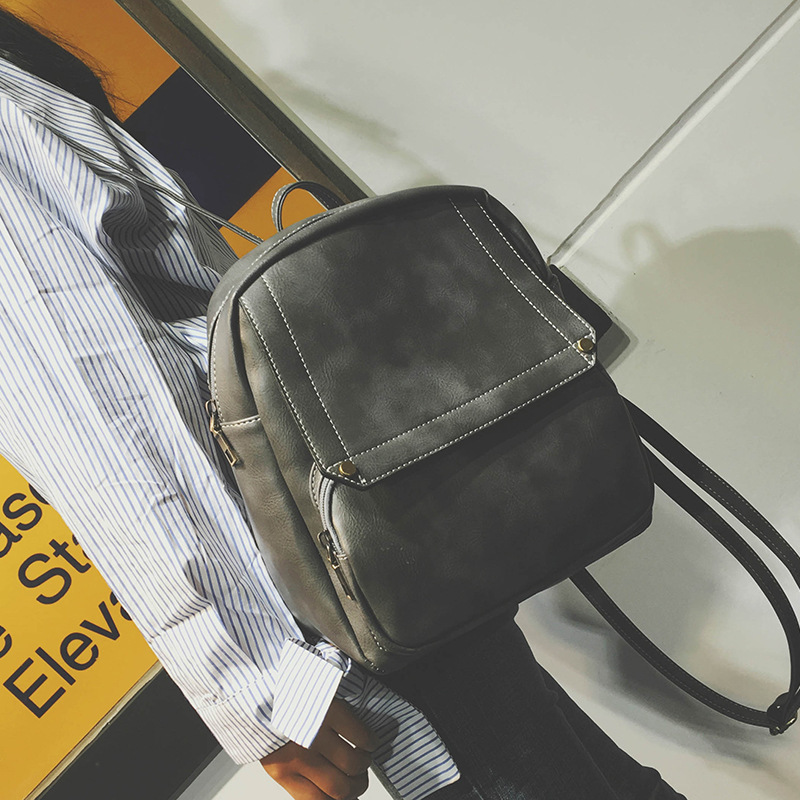 Woman Package Concise Both Shoulders Package Woman School Wind Bag Solid Color Pu Backpack