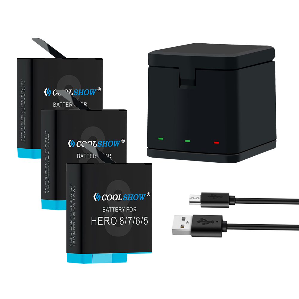 Batterij Voor Gopro Hero 8/Voor Gopro Hero 7 Hero 6 Hero 5 Hero 8 Batterijen Camera Accessoires 1220mah: 1Charger 3Battery