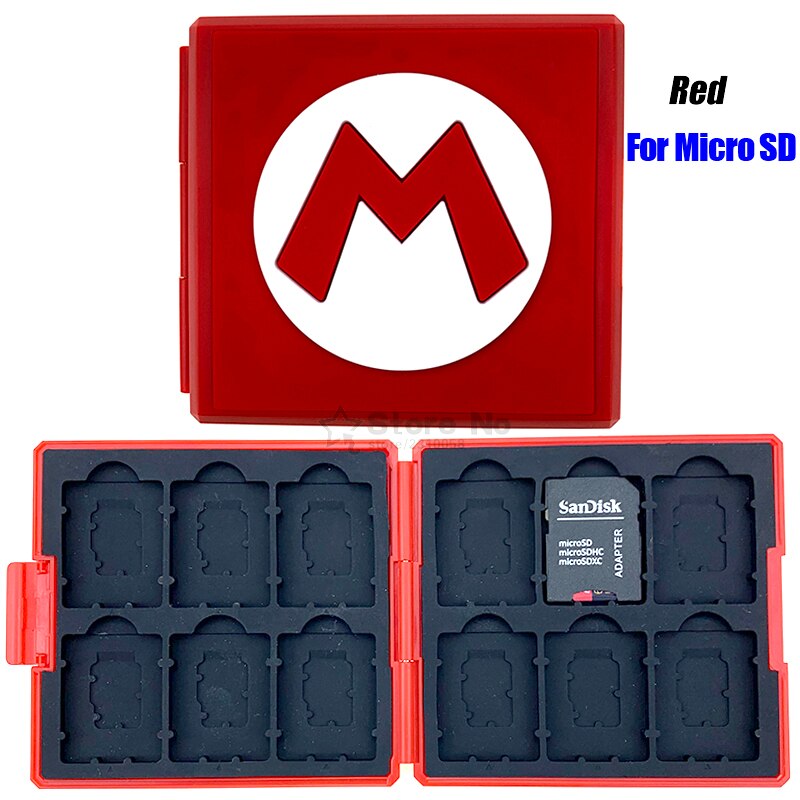 12in1 para Nintend interruptor estuche de tarjetas de juego protectora dura de la cubierta de la caja de almacenamiento para NS juegos de memoria SD /Micro SD tarjeta caso: RED M for SD