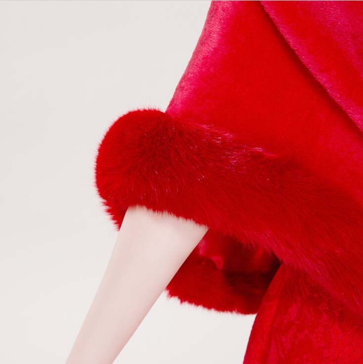 Manteau d&#39;hiver en fausse fourrure rouge pour femme, , veste de soirée, châle, Boleros