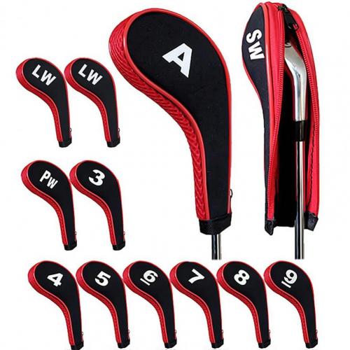 12 Stuks Ritssluiting Neopreen Golf Club Iron Cap Set Golf Headcover Bescherming Case Golf Training Aids Accessoires Met Nummer: Rood