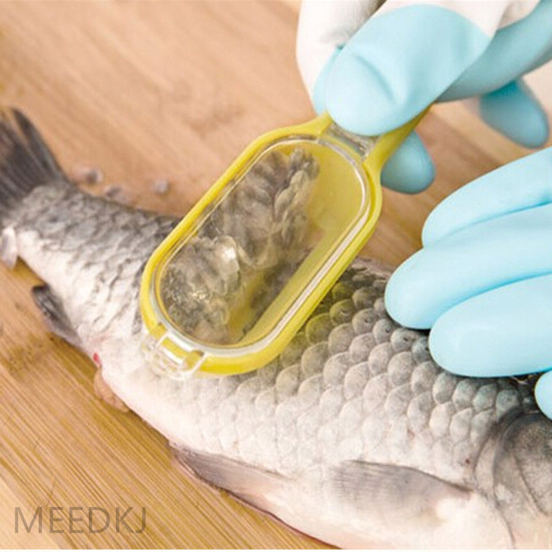 1 st köksvågborttagare rostfritt stål fiskfjällshyvel med lock skrapa scaler fish killer skrapa scaler
