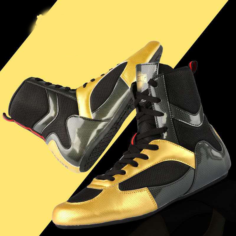 Zapatos de boxeo profesionales para hombre, botas de lucha de oro transpirables, antideslizantes, para lucha libre,