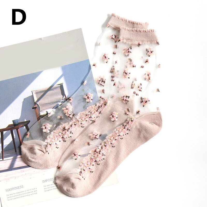 Chaussettes courtes élastiques à fleurs de Rose pour filles, chaussettes d'été respirantes Ultra fines en dentelle transparente, chaussettes en cristal pour femmes: 04