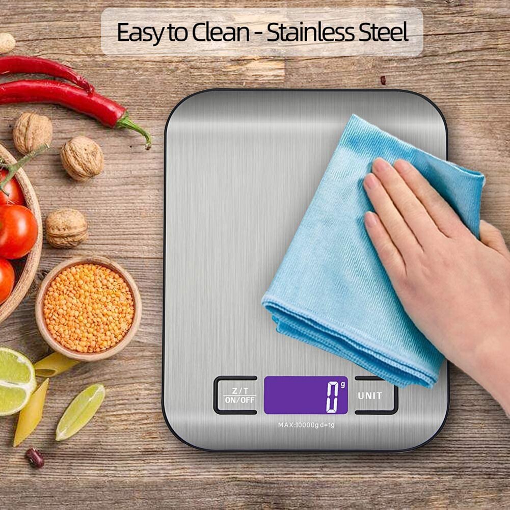 Digital Food Kitchen Weighing Scales LCD Display 10KG Cooking Measuring Scale Waterproof for Home Baking Stainless Steel
