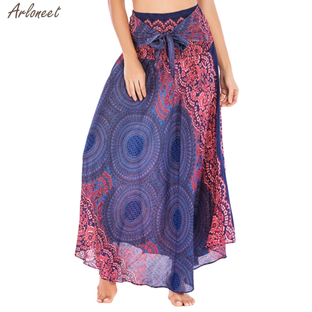 Vrouwen Lange Hippie Bohemian Gypsy Boho Bloemen Elastische Taille Bloemen Halter Rok Vrouwen Casual Rok Kleding Mode Zomer: Purple 01