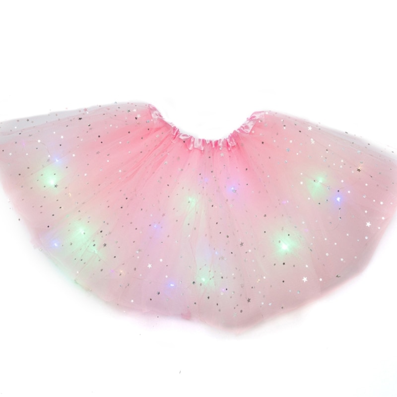Kids Meisjes Led Light Up Glitter Ster Pailletten Ballet Dans Tule Tutu Rok 3-12T