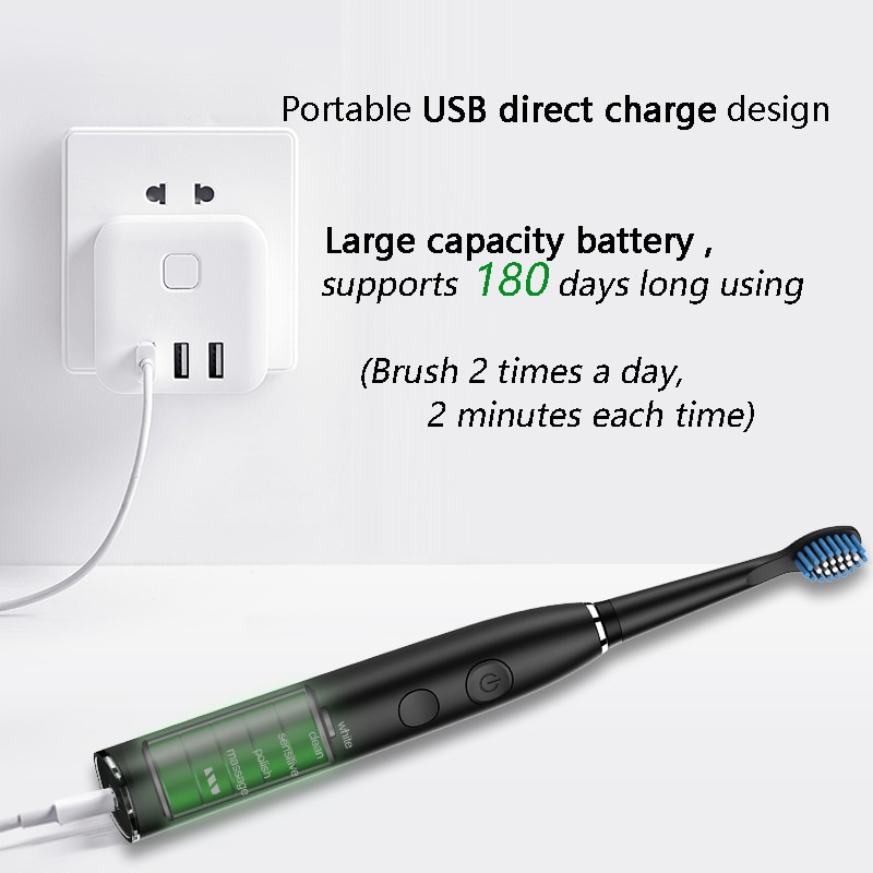 Seago Schall- Elektrische Zahnbürste SG-575 Erwachsene Timer Pinsel 5 Modi Usb Aufladbare Zahn Pinsel Ersatz Köpfe und Reise Kasten