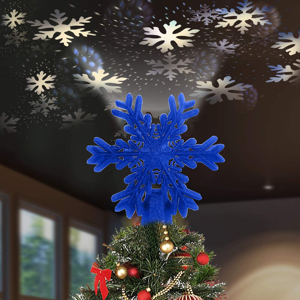 Christmas Tree Decorations Snowflake Projector Christmas Tree Topper Light LED Rotating Snowflake Blue Glitter Xmas Decoration