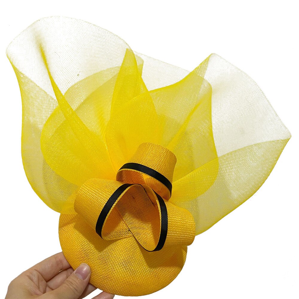 Prachtige Bruid Bruiloft Tovenaar Mesh Witte Hoed Haarband Vrouwen Gelegenheid Formele Hoedenzaak Caps Dames Show Party Haar Accessoire: YELLOW