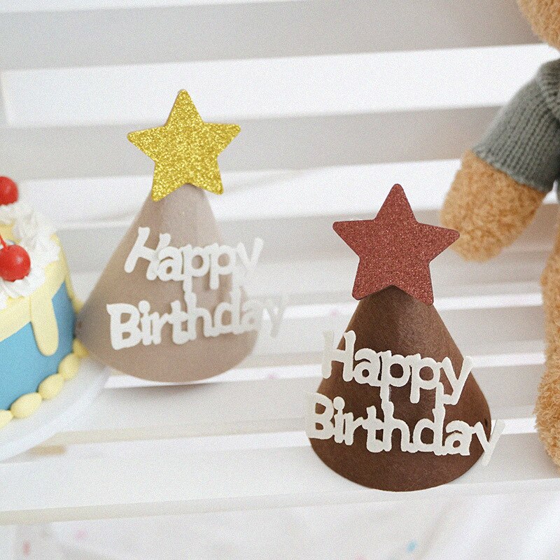 Chapeau d'anniversaire pour enfants, joli chapeau avec nœud en feutre, pour bébé de 100 jours, décoration de fête, accessoires Photo
