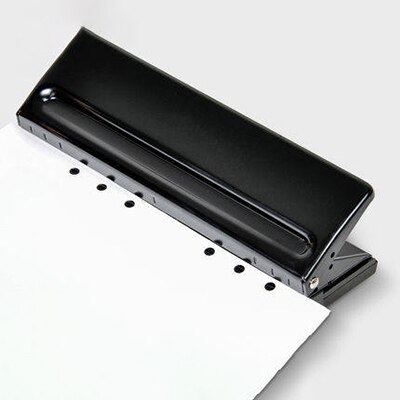 Punzón de papel estándar de 6 agujeros, grapadora ajustable, suministros de encuadernación para el hogar y la oficina, equipo de papelería para estudiantes: Negro