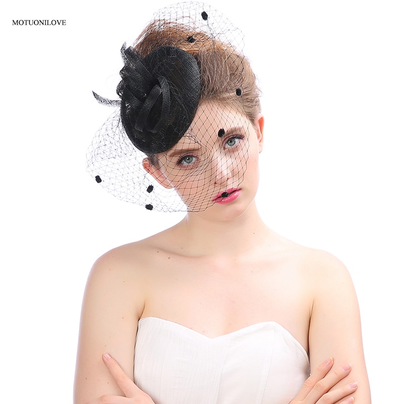 Tocados Sombreros para mujer Beige y negro, tocado de sombrero de boda, tocado de sombrero, tocado de malla para boda, accesorios nupciales