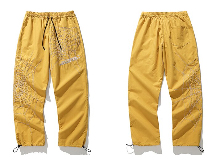 Spider Web Printing Trousers Men Harajuku Casual Hip Hop Jogging Harlan Trousers Street Clothing: Yellow / L