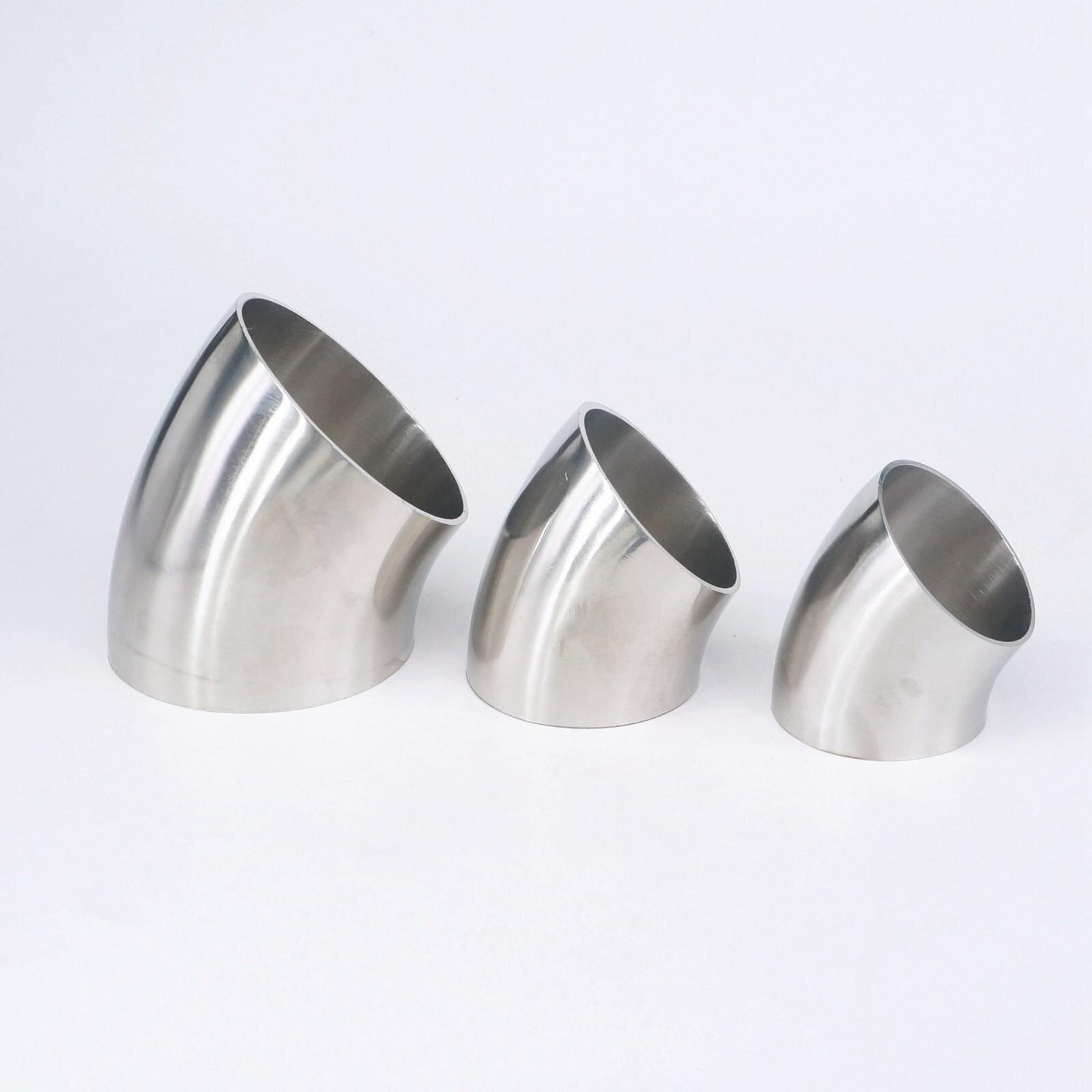 Codo de 45 grados de soldadura sanitaria de acero inoxidable, accesorio de tubería, O/D 16/19/25/28/32/34/38/45/51/57/63mm 304