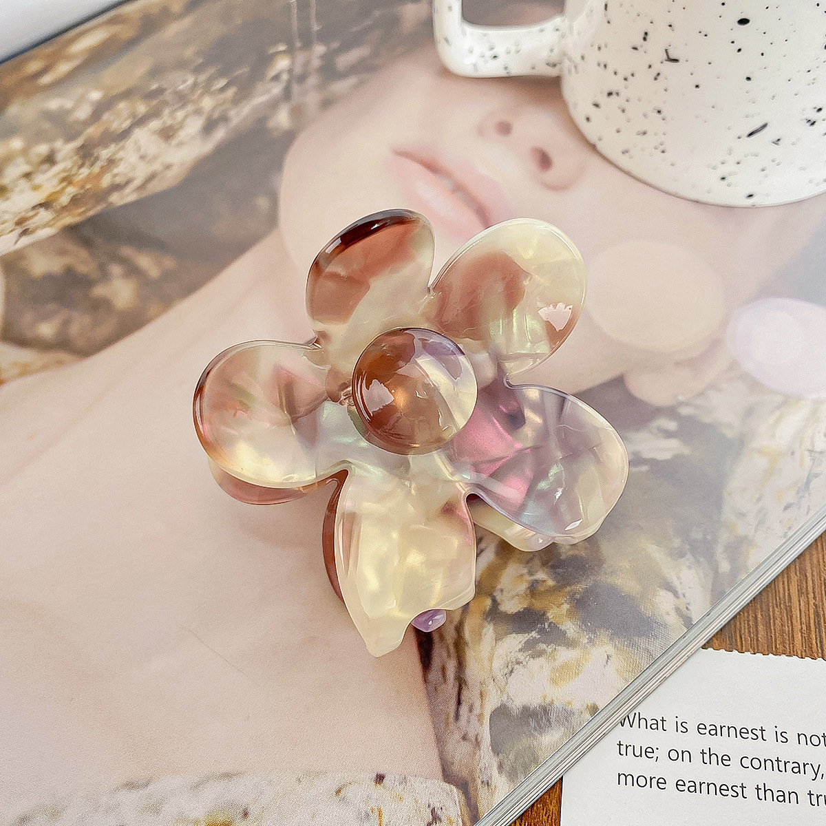 Nueva flor, coleta, pinza para el pelo de tiburón para mujer, pinza para el pelo gruesa, pinza para el pelo de acetato, pasadores, accesorios para el cabello: Oro