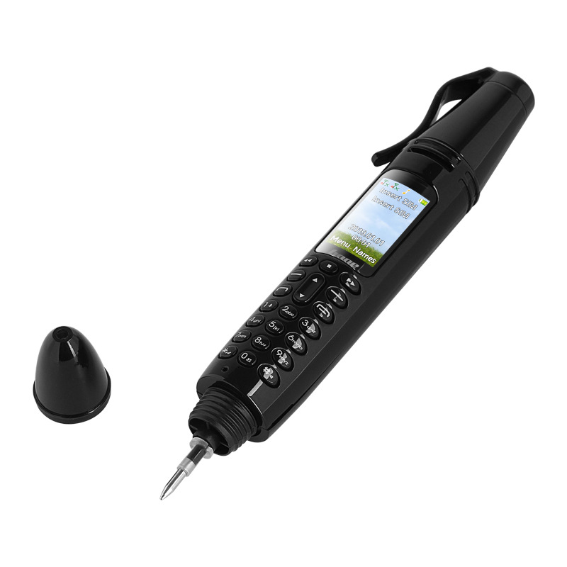 Engraçado bonito telefone com função de caneta dois sim voz mágica bt dial forma especial mini telefone móvel câmera fm 2g gsm barato portátil: Preto / Pacote 3