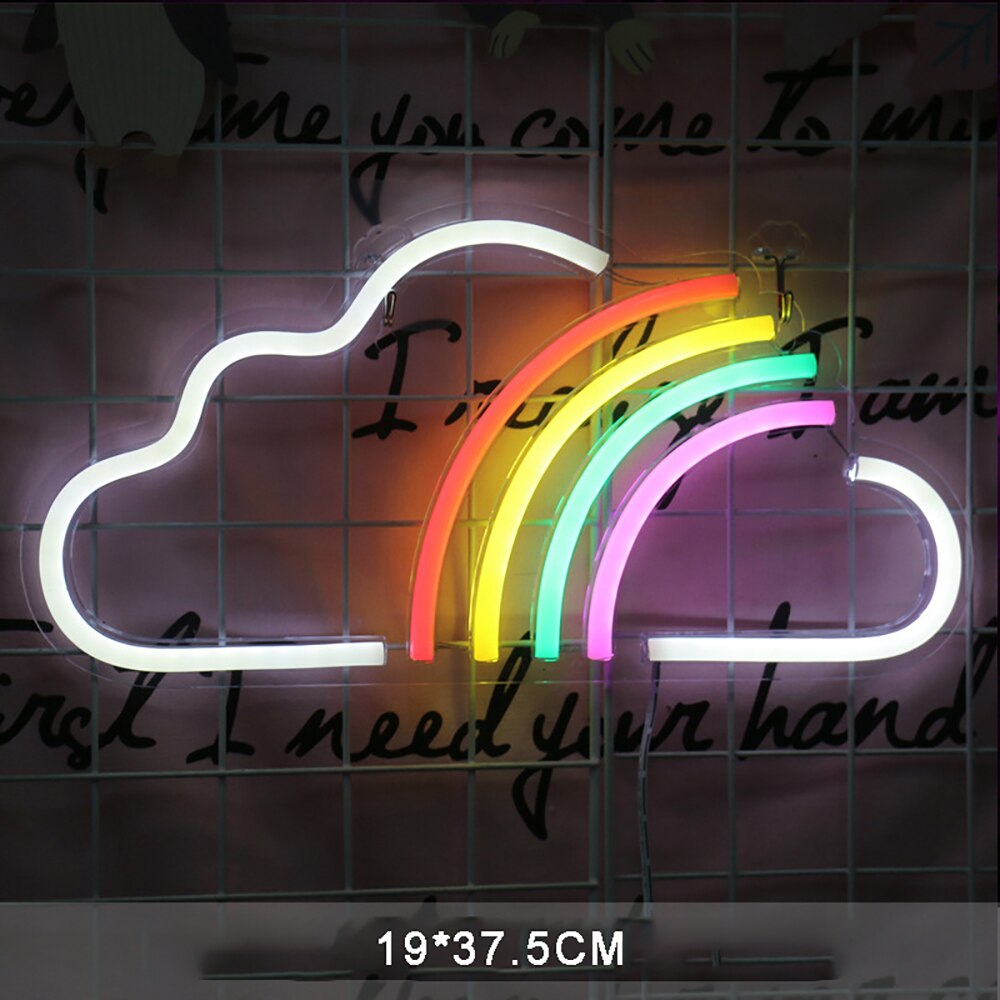 LED Neon Sign USB Powered Party Wall Hanging Light Christmas Tree Love Moon Star Unicorn Smile Cloud Gutar Bedroom Decor