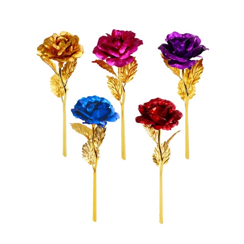 5Pcs Valentine's Day 24K Gold Plated Golden Rose Flower Wedding Festive Party Decoration Without Box