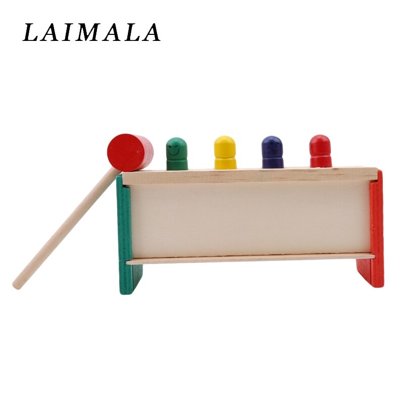 1 Set Houten Percussie Speelgoed Voor Kinderen Stampende Bench Vliegende Man Klop Speelgoed Kleur Willekeurige Baby Kids Leuk Spel