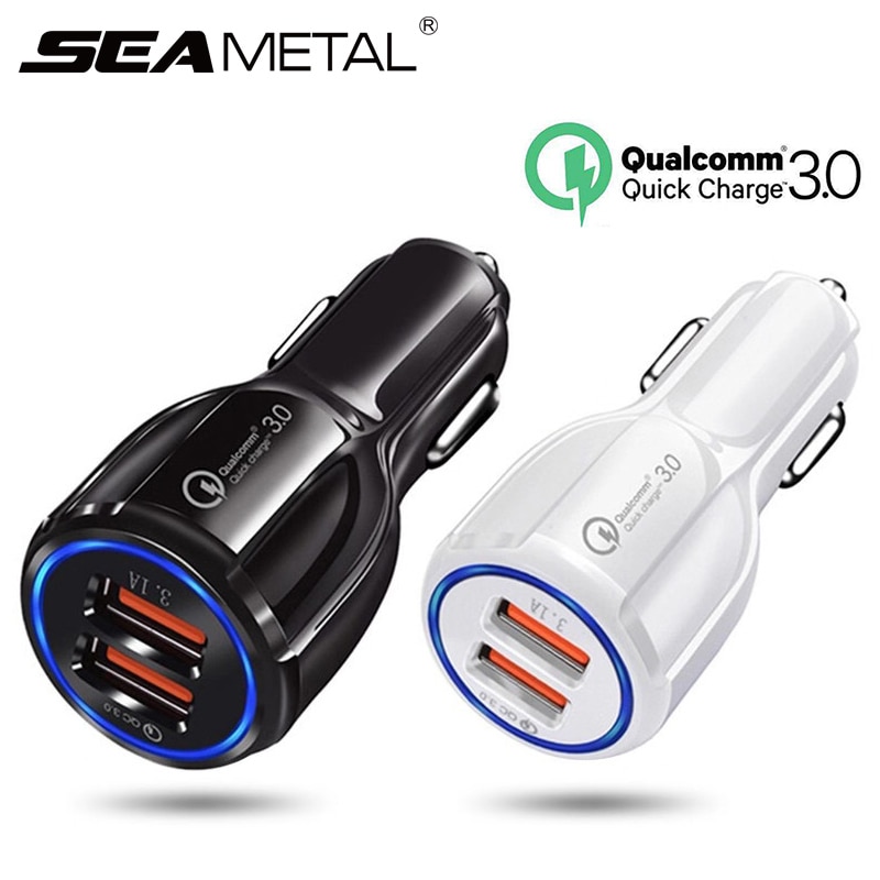 Seametal QC3.0 Car USB Charger Quick Charge Mobile Phone Charger 2 Port USB Fast Charger for iPhone Samsung Tablet Auto Charger
