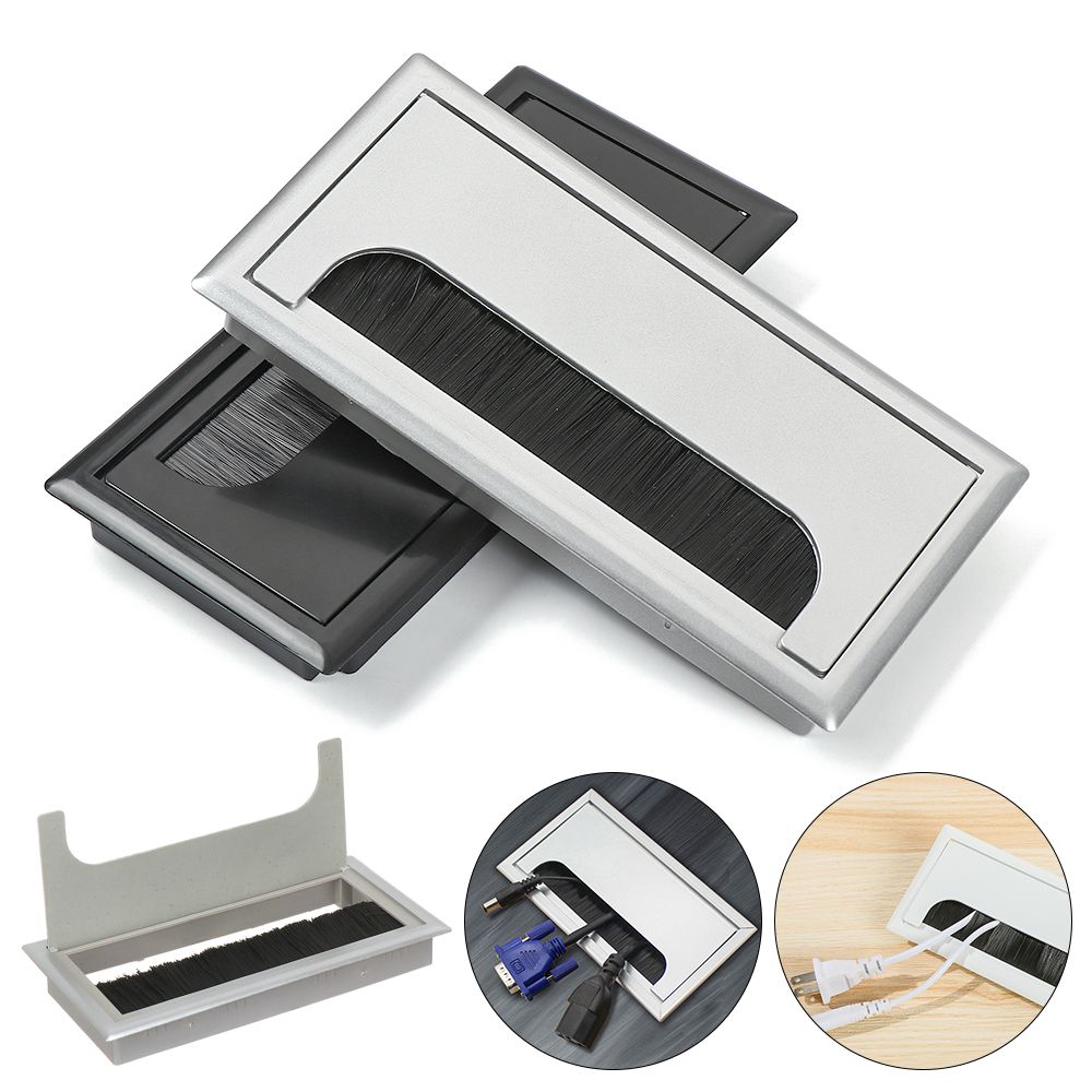Porte-câble rectangulaire, trou d&#39;œillet, Port de sortie avec brosse noire, décor de bureau d&#39;ordinateur, boîte à fil, rangement de câbles de bureau