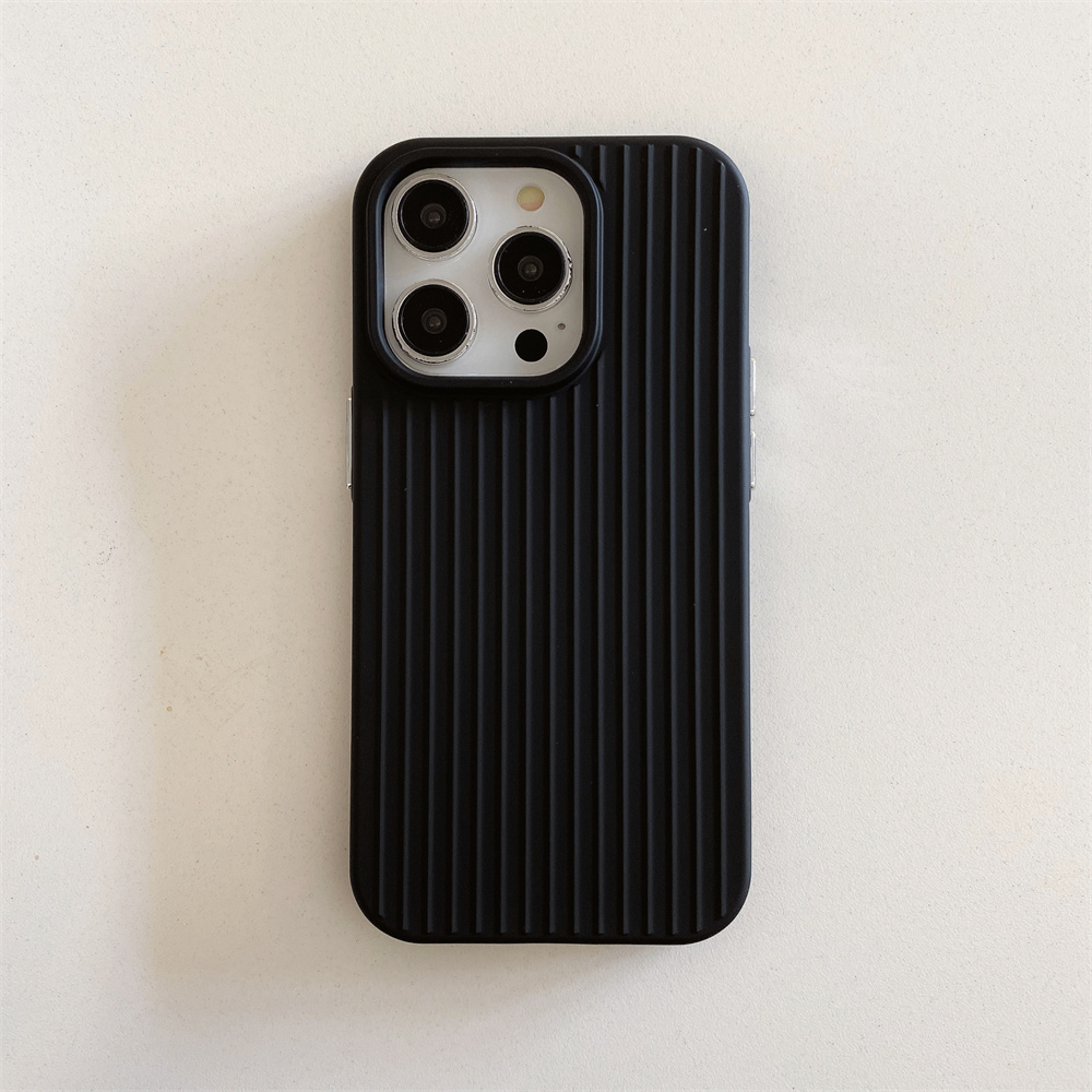 Macaron Cream Solid Color Premium Cute Phone Case For iPhone 15 14 13 12 11 Stylish Stripe Simple Slim Protection Cover: ABS / black