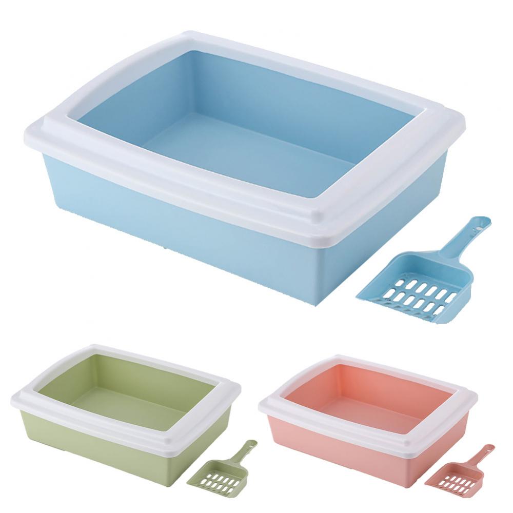 Rectangle Semi-Closed Anti-Splash Pet Cat Litter Box Case Toilet Tray with Scoop