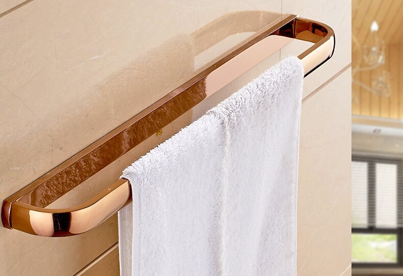 Luxury Rose Gold Brass Square Bathroom Accessories Set Bath Hardware Towel Bar Soap Dish Toilet Paper Holder Robe Hook mm022: Single Towel Bar
