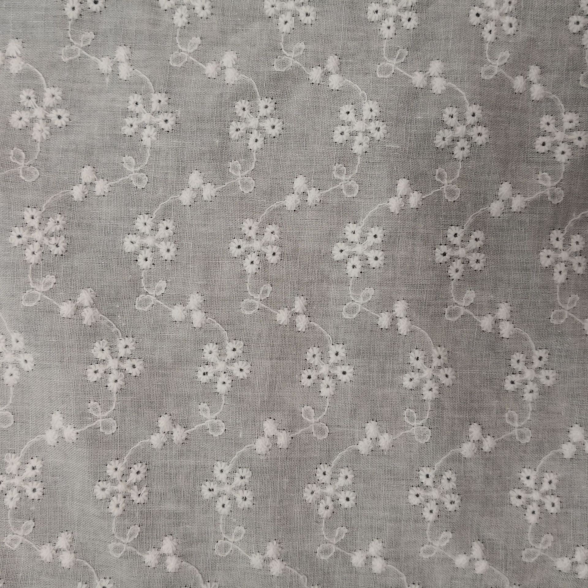 White And Off-white Soft Embroidered Cotton Fabric For Dress Shirt, Width 130cm, By The Meter