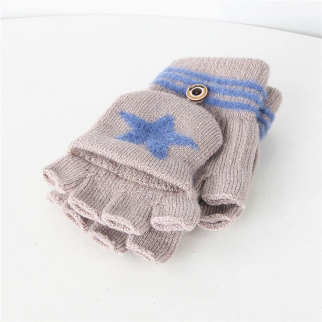ARLONEET Kid Girls Boys Winter Knit Thicken Gloves Convertible Flip Top Fingerless mittens Stitching warm Gloves CO22: KH