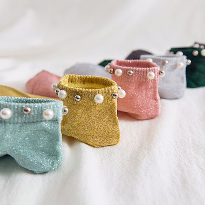 Harajuku enkelsokken zilveren zijden parel damessokken zomer herfst dames katoenen korte sokken