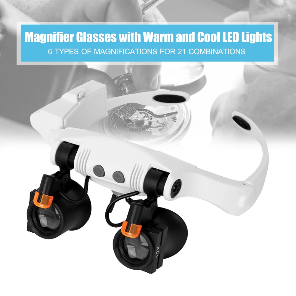 Eye Loupes Magnifier Eyeglass Style Hands-Free Magnifying Glass Multiple Magnifications with LED Lights