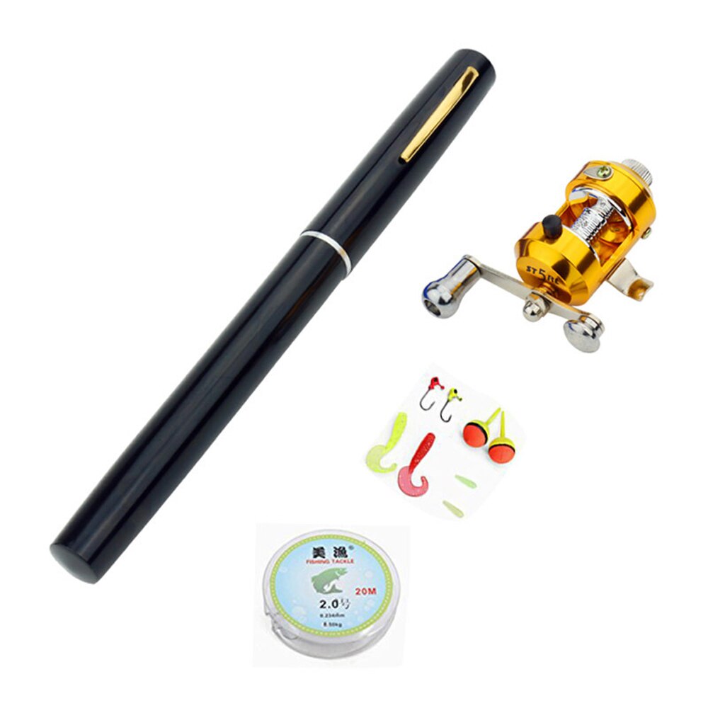 Mini Portable Pocket Fishing Rod / Aluminium Alloy / Pen Shape / 1M Fishing Reel / Soft Bait / Jig Hook Float Fishing Tackle: Black