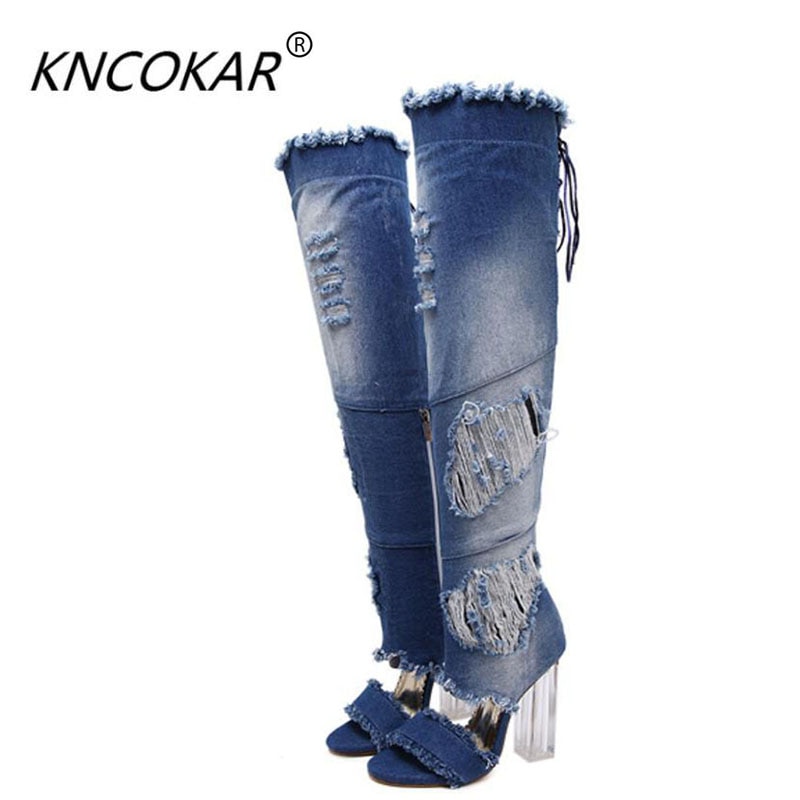 Europæisk og amerikansk krystal chunky og peep-toe sandaler moderigtigt bagbindebælte cowboy klud højde hæl kvindelig co