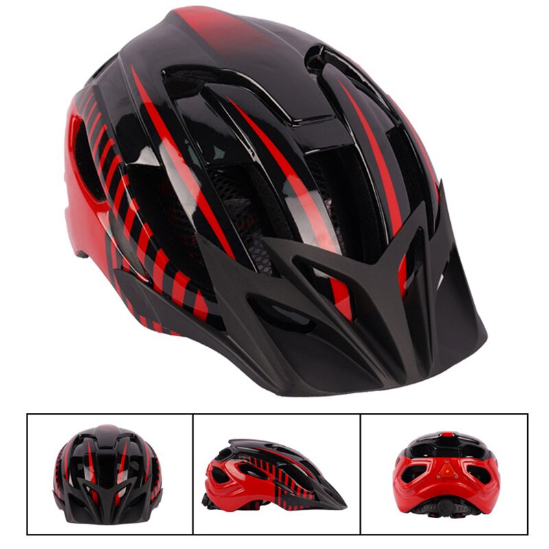 Cycling Helmet With LED Back Light Bike Ultralight Helmet Intergrally-Molded Mountain Road Bicycle Helmet Safe Men Women: Red
