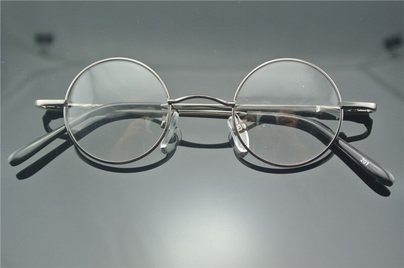 Vintage lille runde 38mm fjederhængsler john lennon metal brillerammer fuld kant nærsynethed rx stand briller: Skudmetal