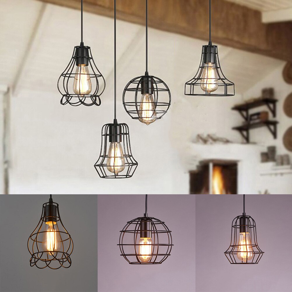Cortina de lámpara Vintage de hierro lámparas tipo jaula colgante de Metal techo colgante de luz para el hogar restaurante Decoración Accesorios